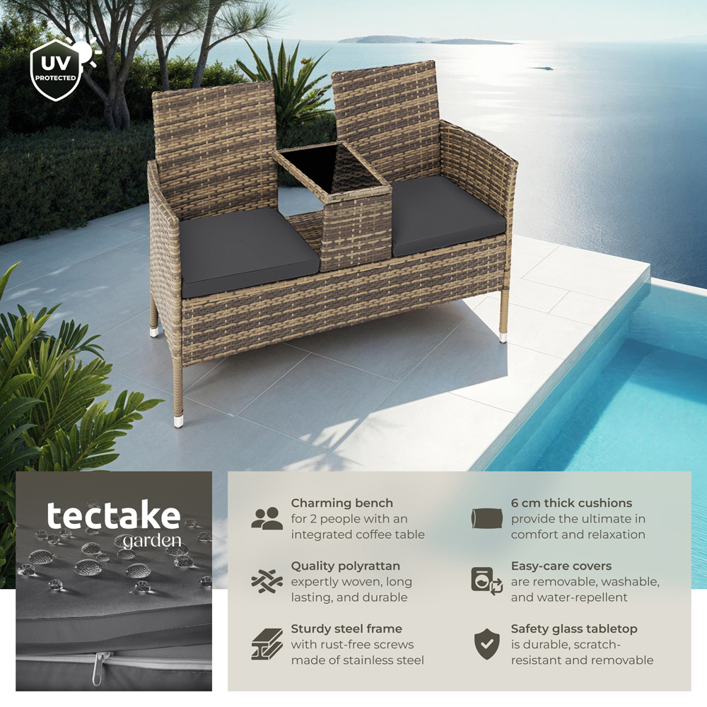 tectake Narbonne 2 Seater Nature and Dark Grey Garden Bench Image 6