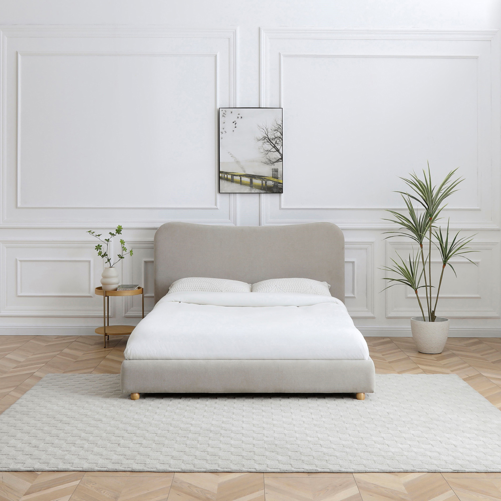 Myla Double Natural Chenille Upholstered Bed Frame with Headboard Image 7