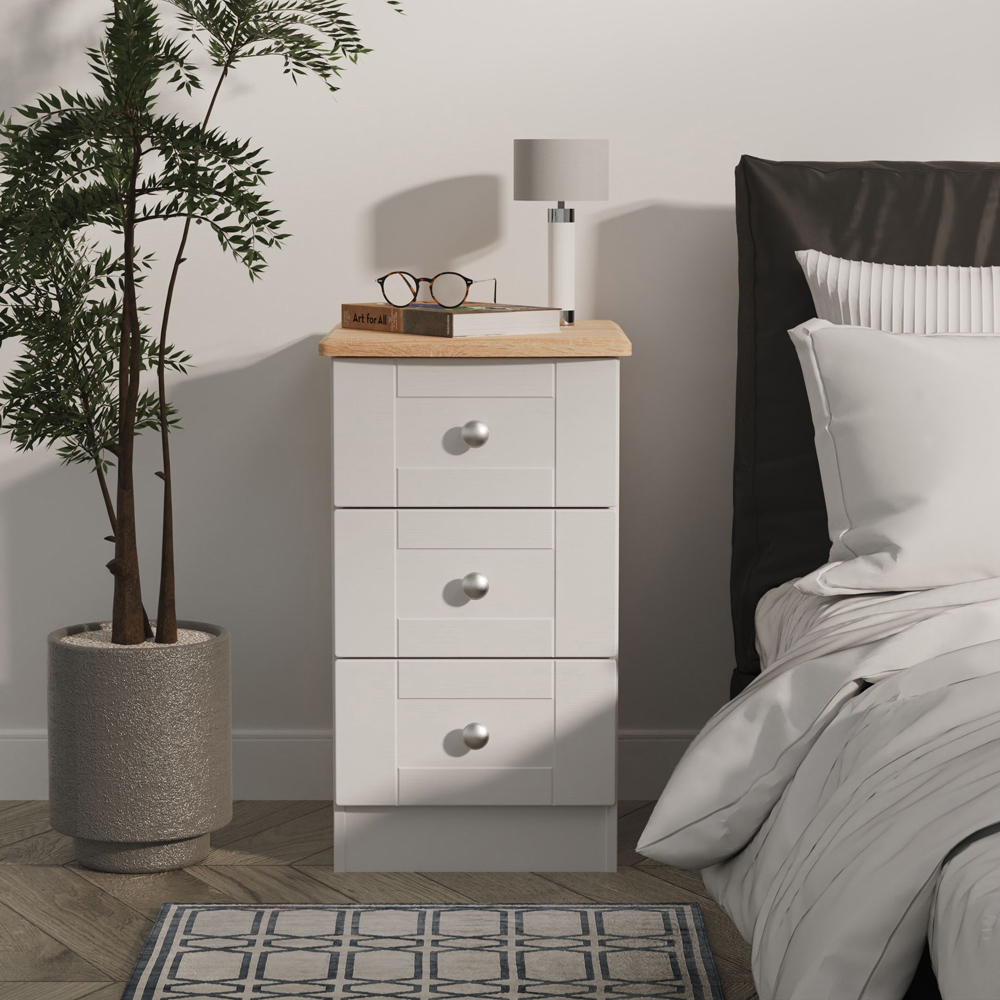Crowndale Sussex 3 Drawer Grey Ash and Bardolino Oak Bedside Cabinet Ready Assembled Image 7