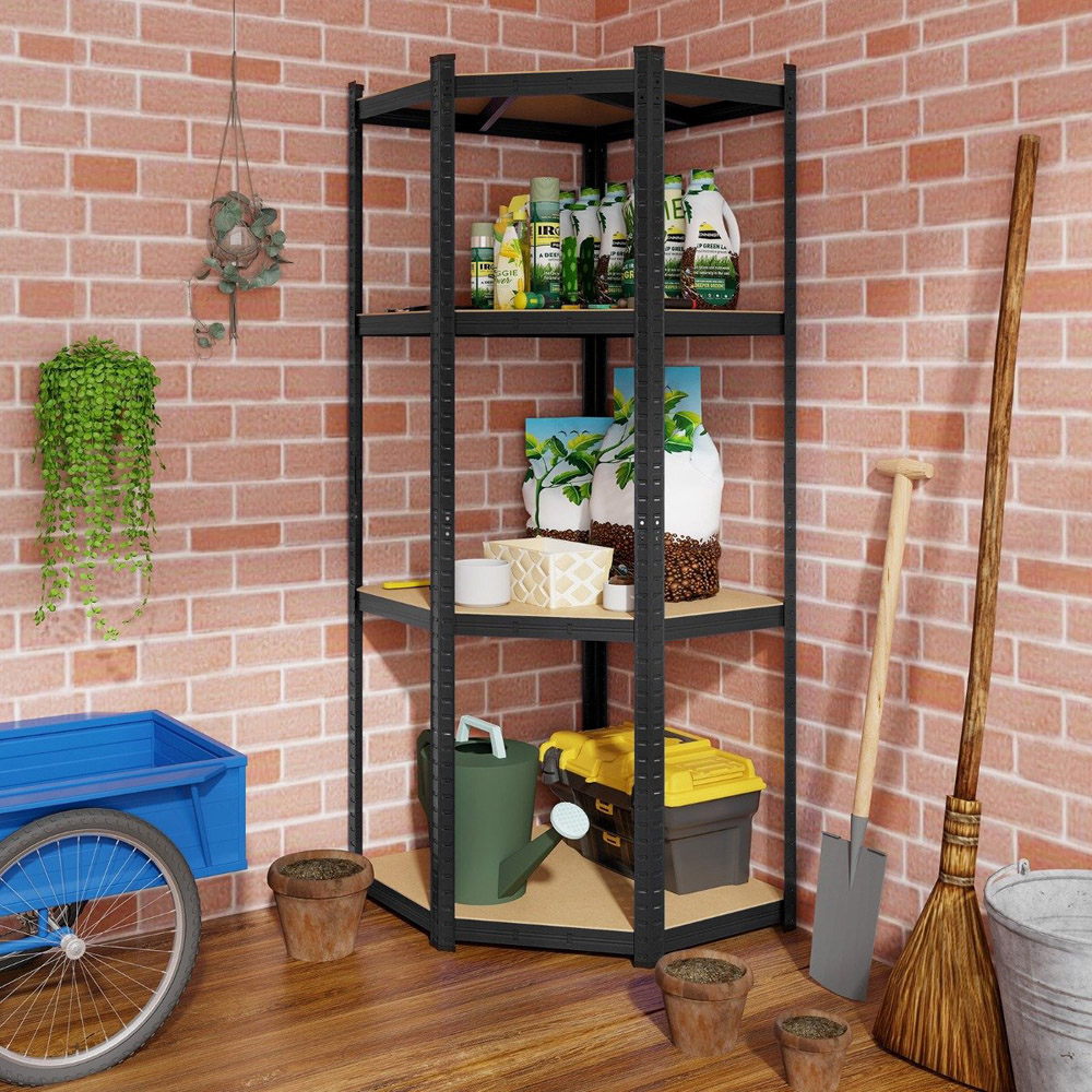 Costway 4 Shelf Black Heavy Duty Corner Shelving Unit Image 4