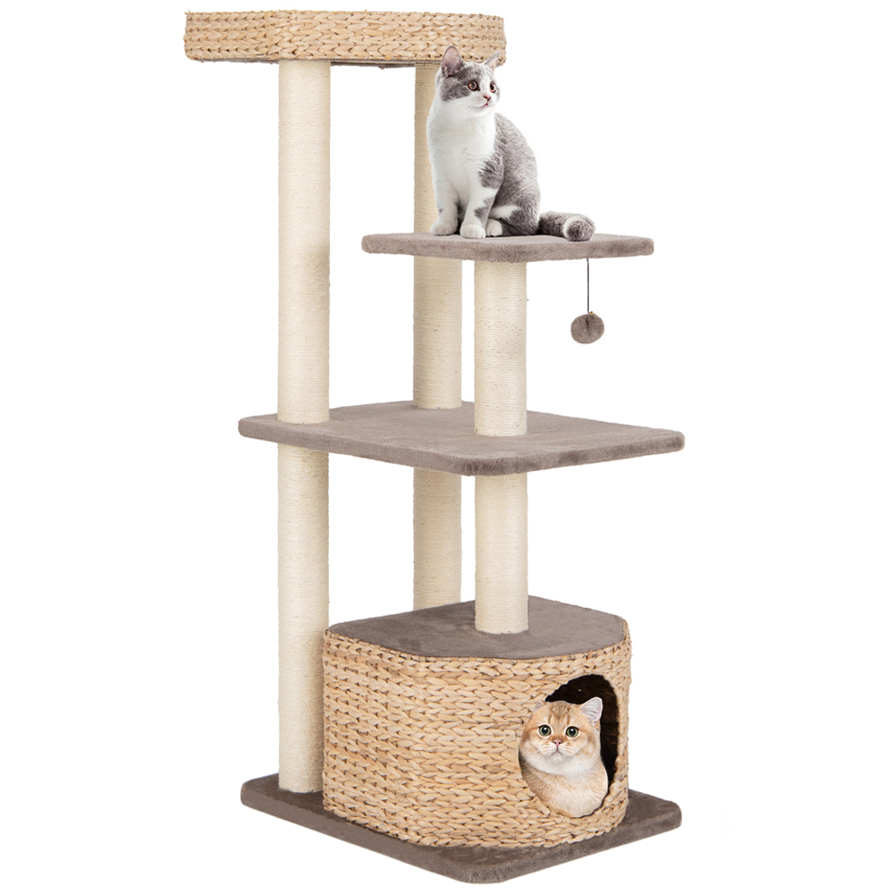 Costway 4 Tier Coffee Cattail Cat Tower with Sisal Scratching Posts 131cm Image 1