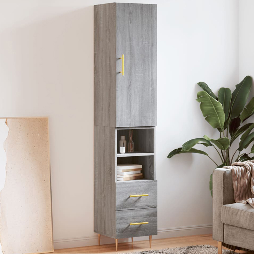 vidaXL Single Door 2 Drawer 2 Shelf Grey Sonoma Highboard Image