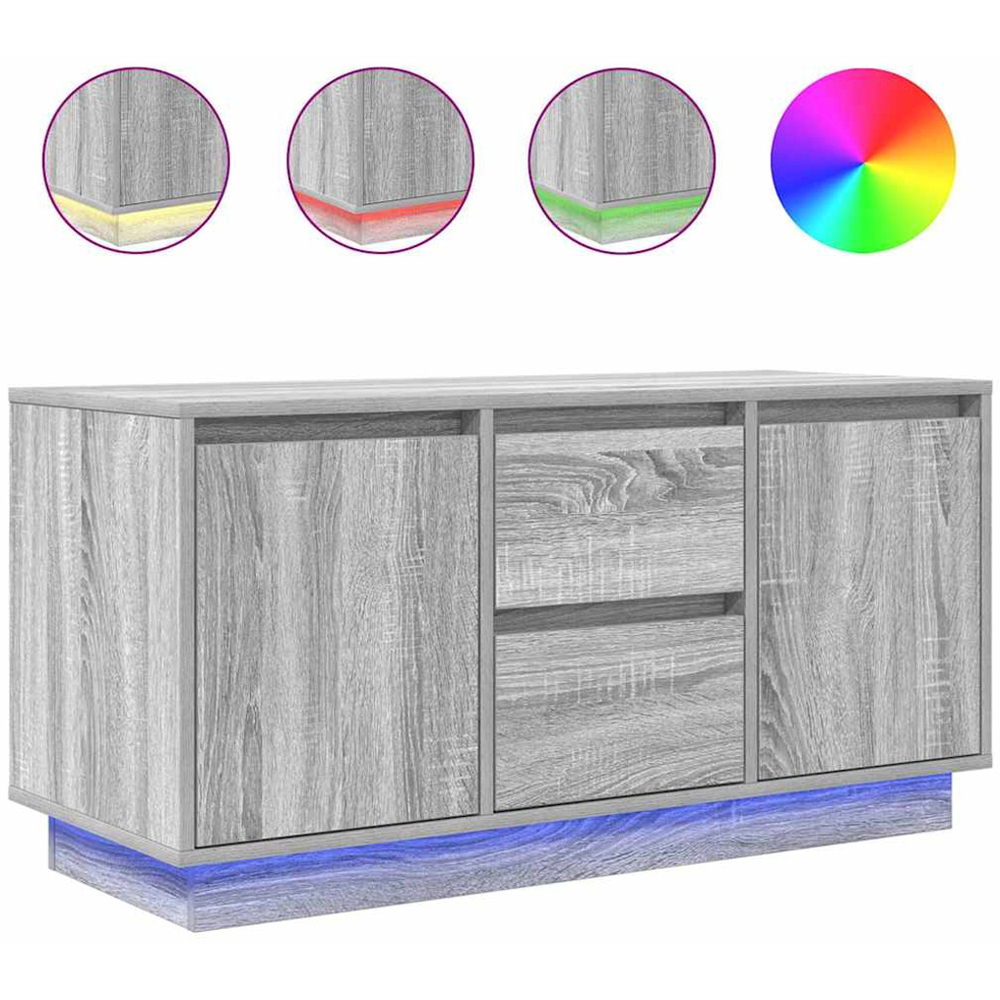 vidaXL 2 Door 2 Drawer Grey Sonoma TV Cabinet with RGB LED Lights Image 8