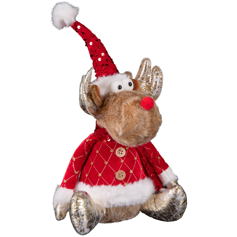 Samuel Alexander Sitting Plush Golden Prancer Reindeer Christmas Decoration 35cm Image