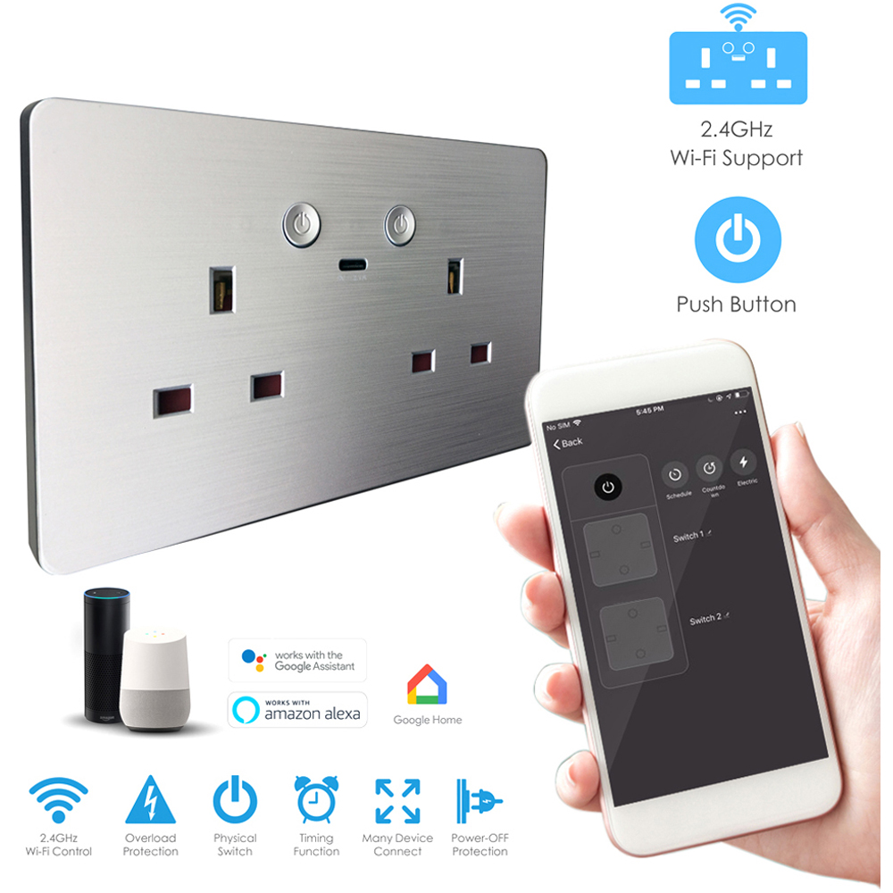ENER-J Silver Body Smart Wi-Fi Twin Socket 13A and 2.1A USB-C Image 3