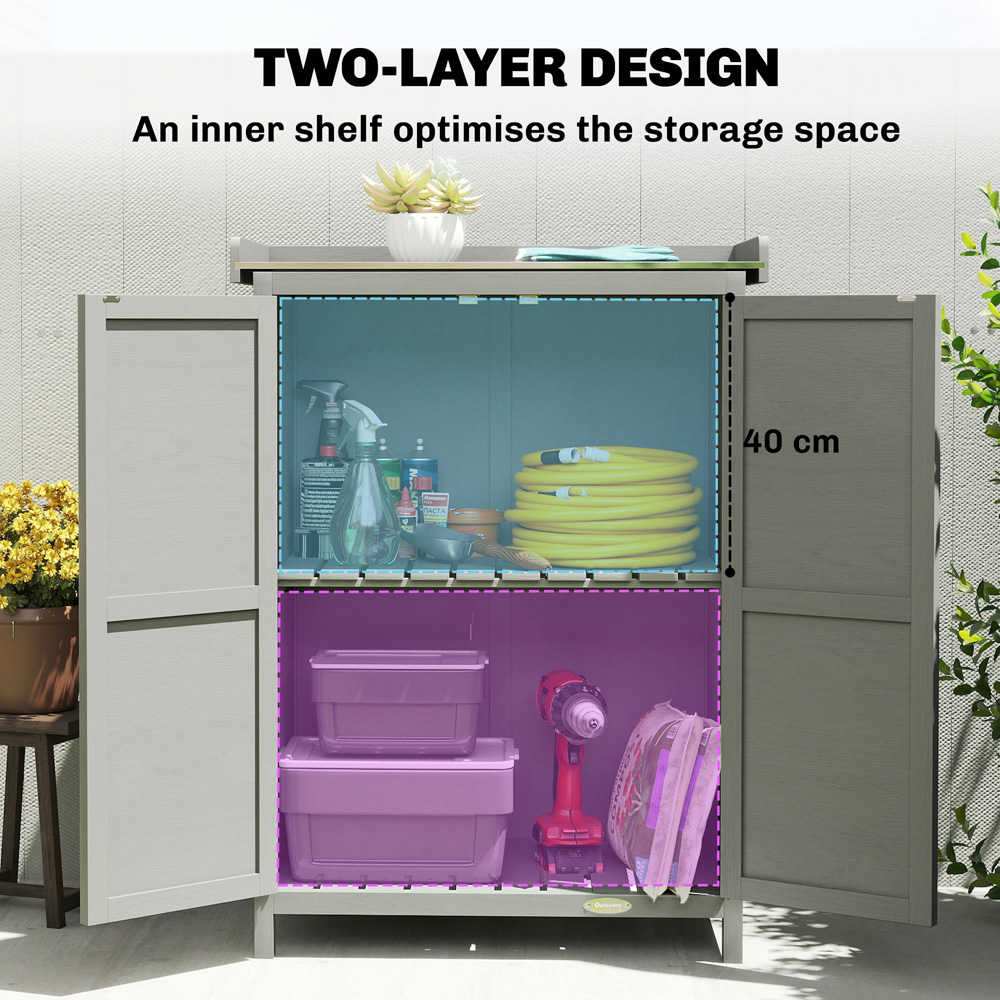 Outsunny 2.3 x 1.2ft 2 Door Grey Wooden Garden Shed Image 5