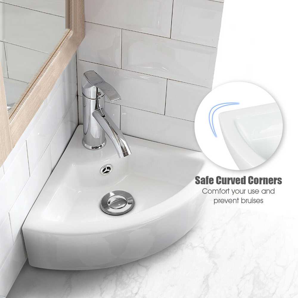 Costway Ceramic Corner Bathroom Sink with Pop Up Drain Wilko