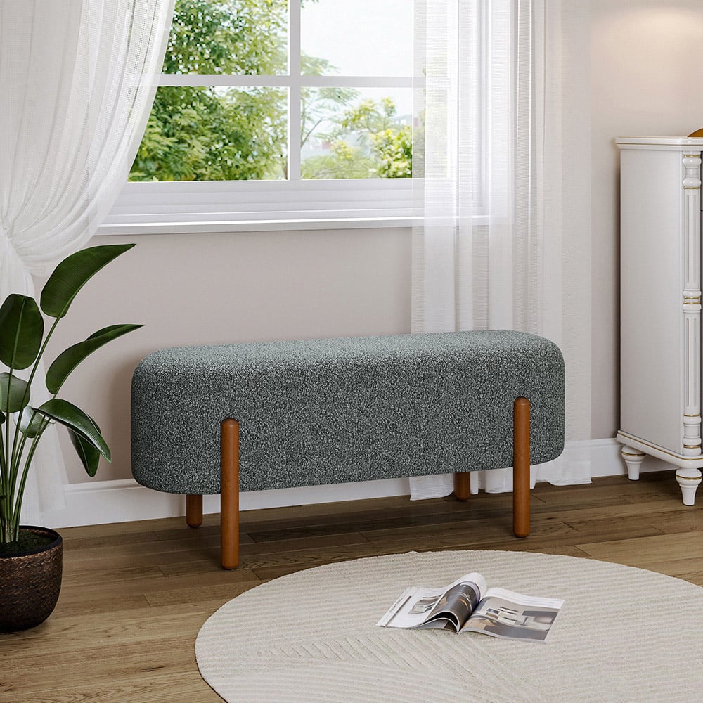 Living and Home 2 Seater Modern Upholstered Bench with Wooden Legs Image 3