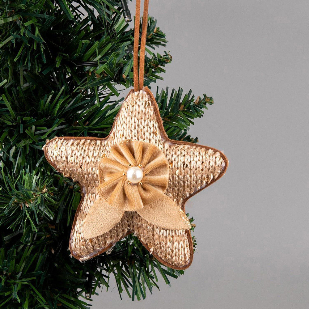 Shatchi Gold Jute Star Hanging Christmas Decoration Image 2