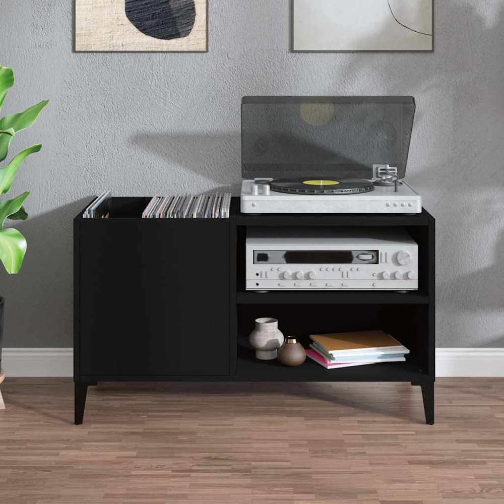vidaXL 2 Shelf Black Record Cabinet Image 7