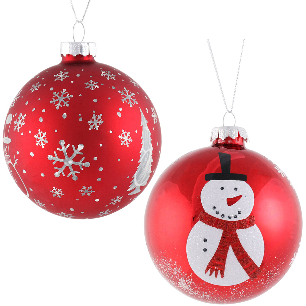 Candy Cane Lane Snowman or Snowflake Bauble Red and White Image 1