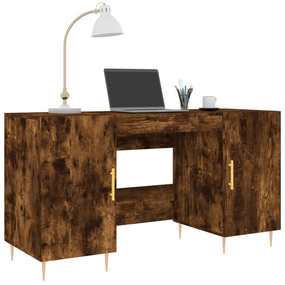 vidaXL 2 Door Computer Desk Smoked Oak and Gold Image 3