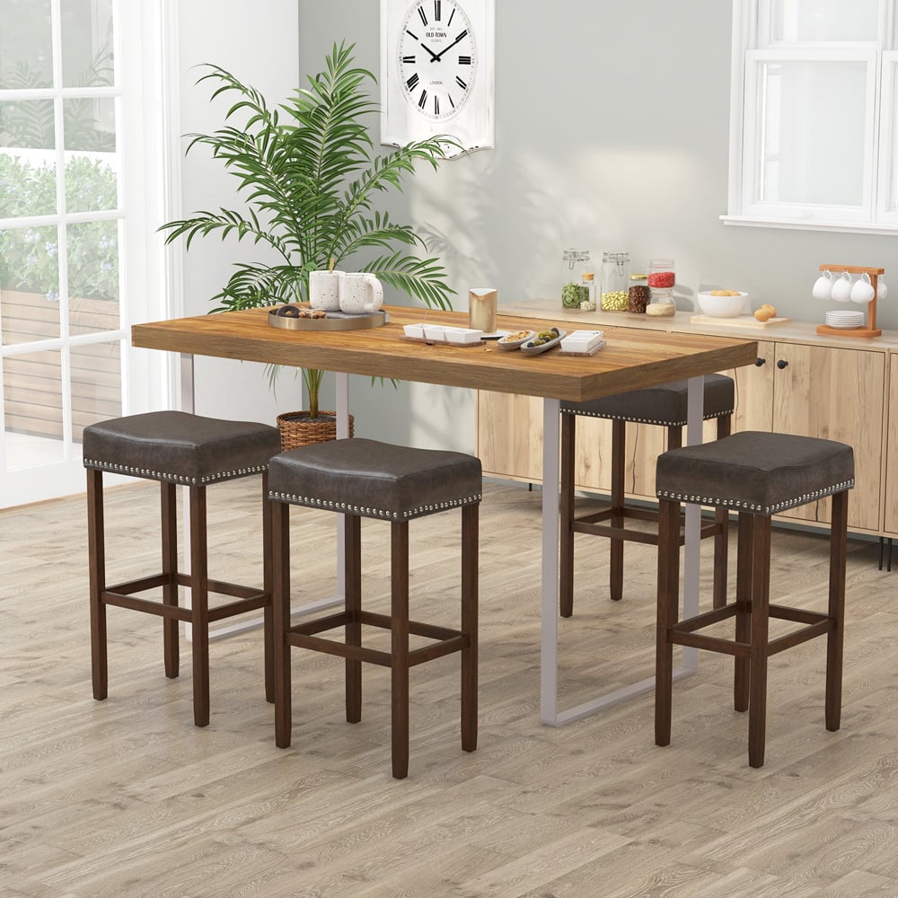 Costway Grey PU Leather Upholstered Bar Stool Set of 2 Image 4