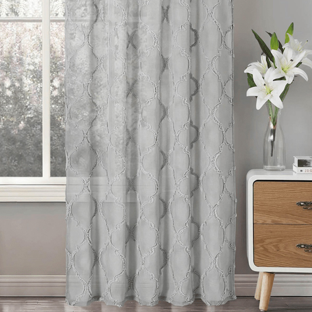 Velosso Tufted Grey Mariella Sheer Voile Panel Curtain 150 x 122cm Image 3