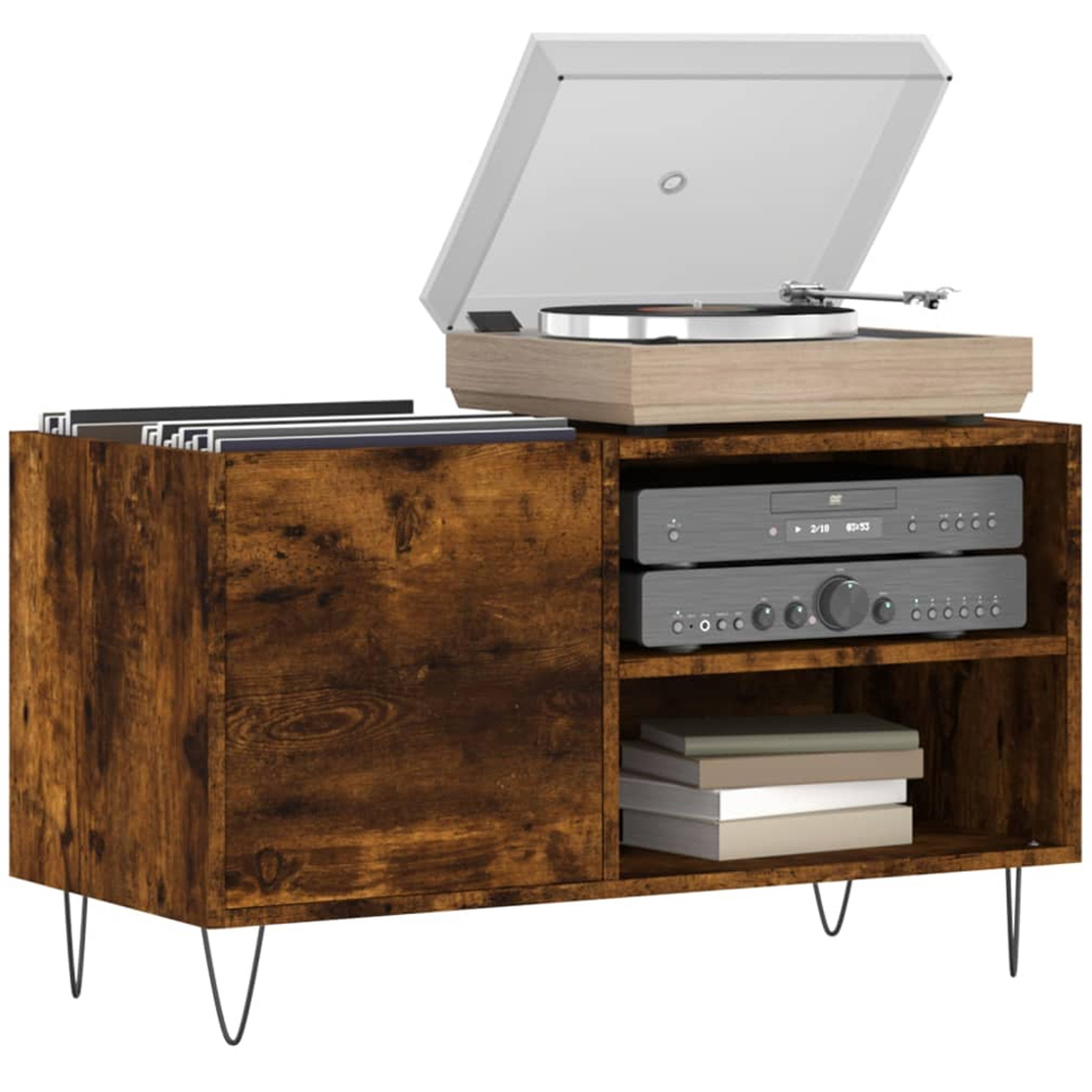 vidaXL 2 Shelf Smoked Oak Record Cabinet Image 3