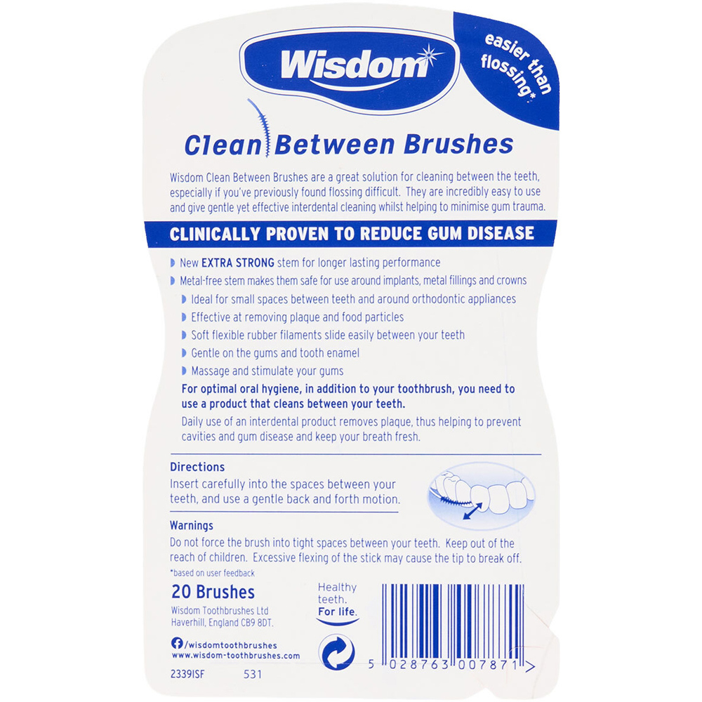 Pack of 20 Wisdom Clean Between Interdental Fine Brushes Image 2