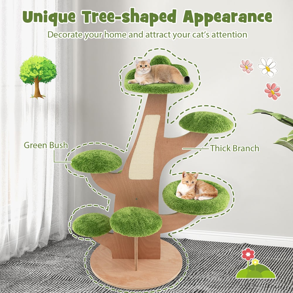 Costway Green Pine Shape Multi Level Cat Tower Tree 128cm Image 8