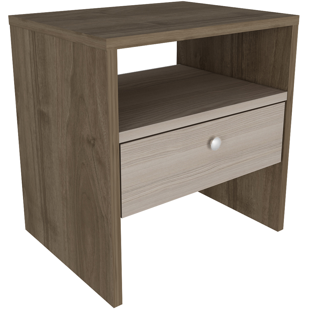 Decorotika Nova Single Drawer Single Shelf Walnut and Cordoba Bedside Table Image 2