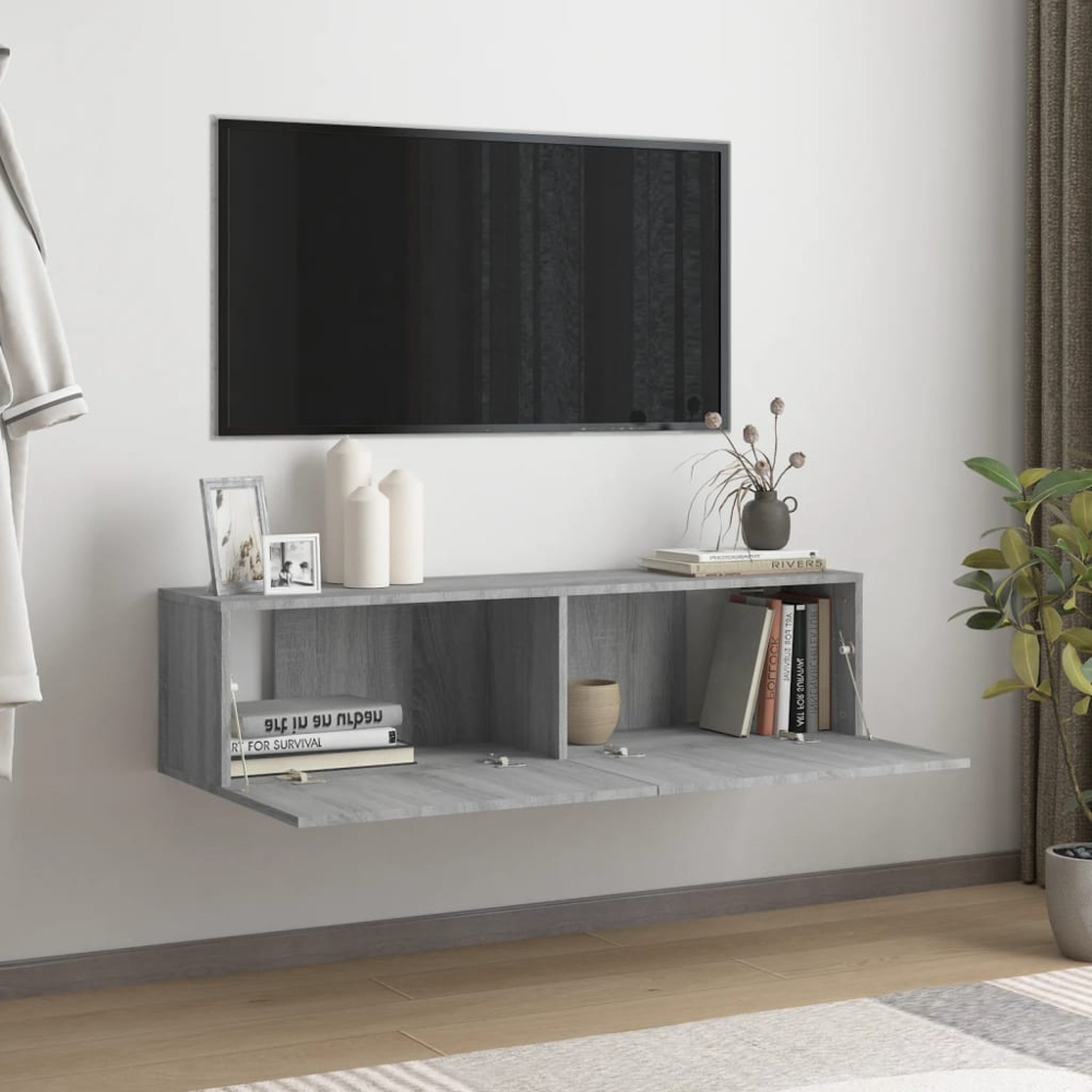 vidaXL 2 Door Grey Sonoma Wall Mounted TV Cabinet Image 7