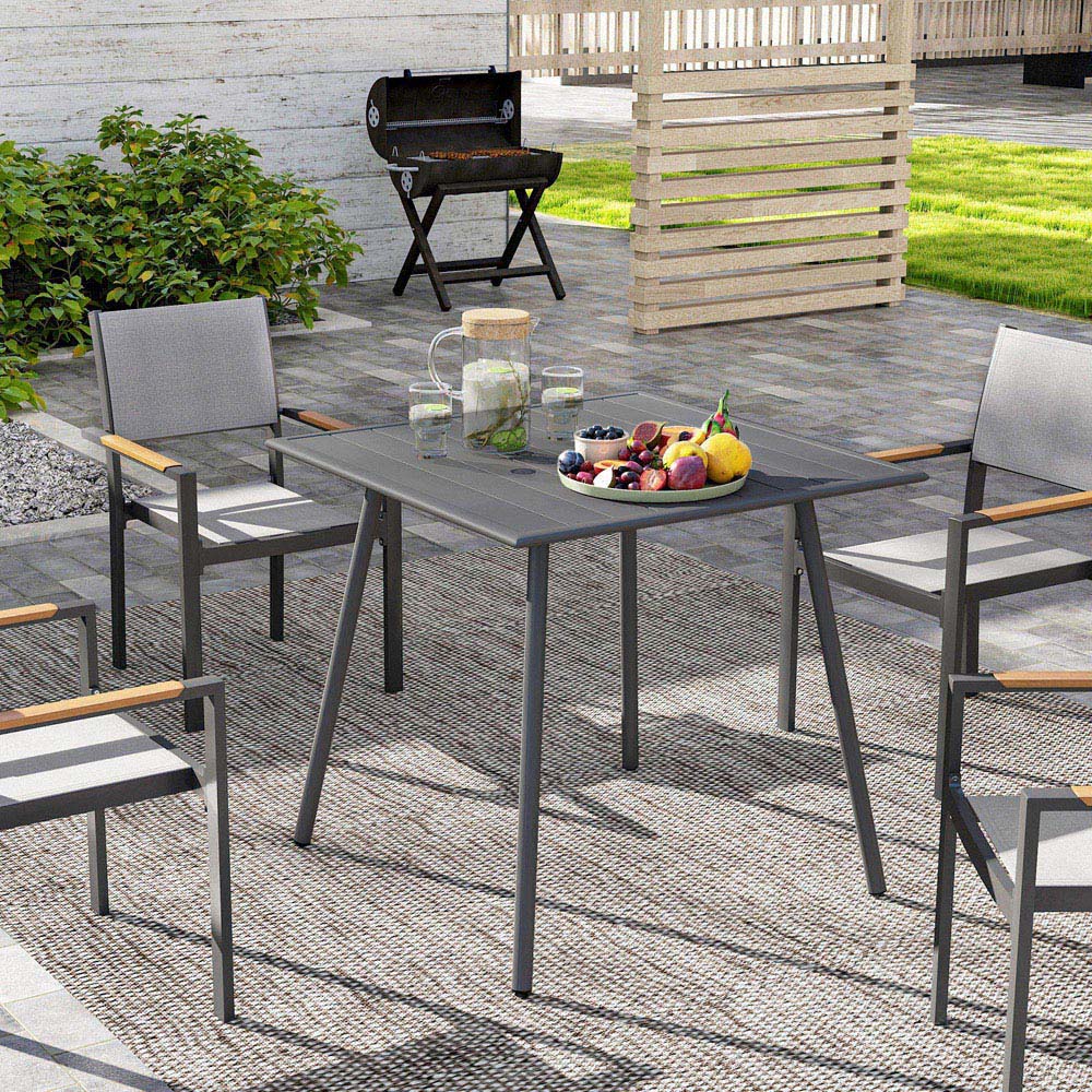 Outsunny 4 Seater Slate Top Steel Garden Dining Table Grey Image 5