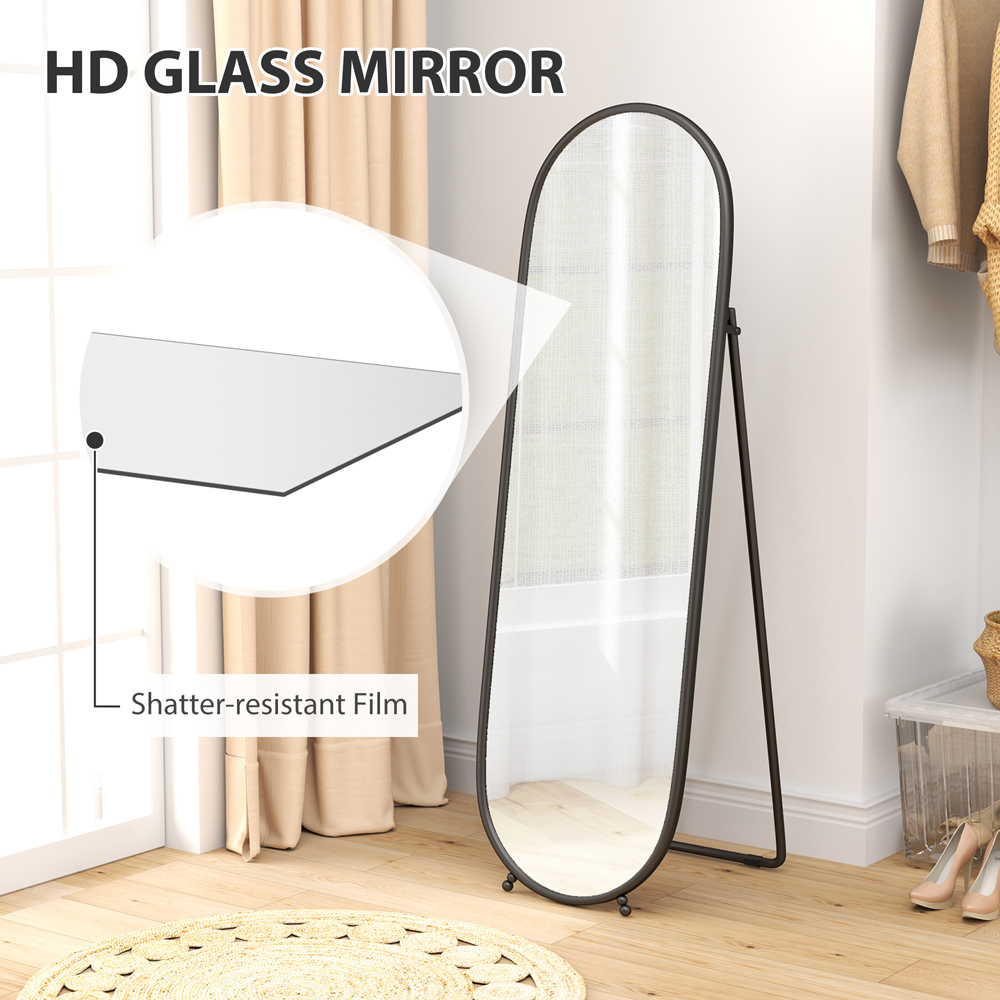Portland Black Metal Frame Oval Full Length Mirror 160 x 40cm Image 5