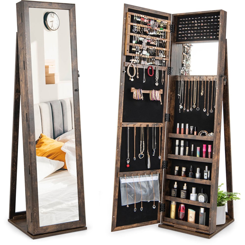 Costway Brown Mirrored Jewellery Armoire with Display Shelf Image 2