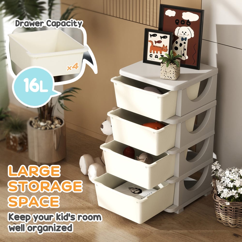 HOMCOM 4 Drawer Cream Kids Chest of Drawers Image 8