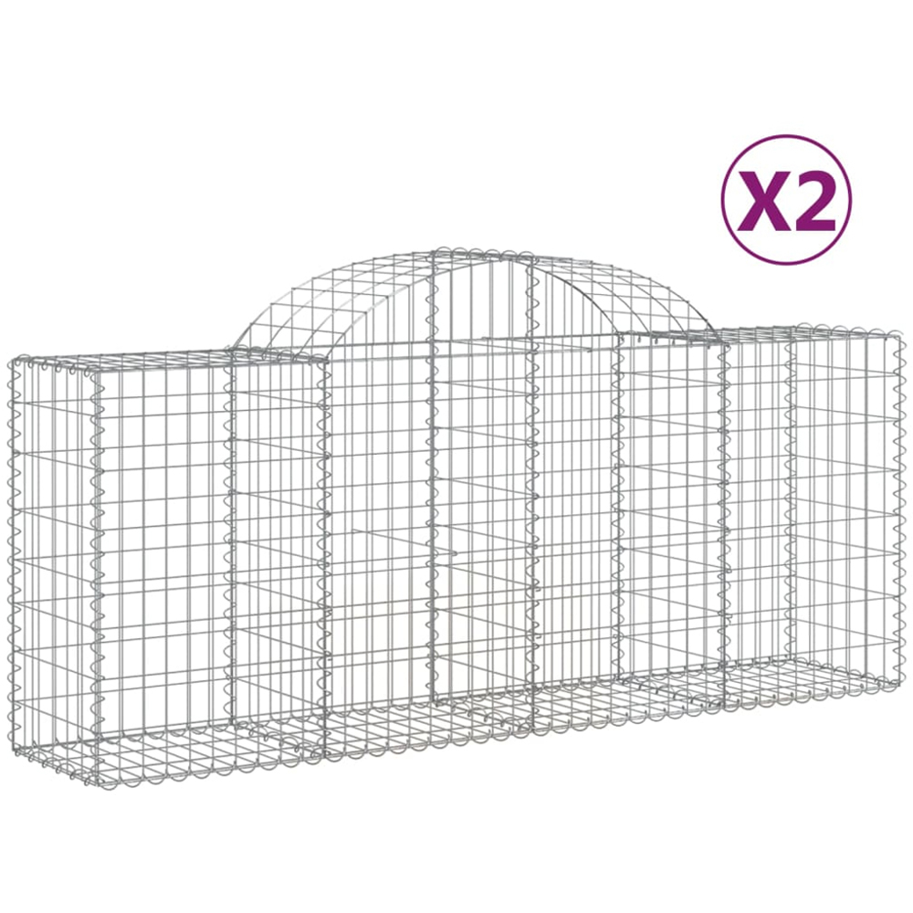 vidaXL Silver Galvanised Iron Arched Gabion Basket 200 x 50 x 80/100cm 2 Pack Image 2