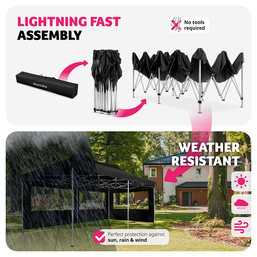 tectake Viola 6 x 3m Black 2 Side Panel Gazebo Image 4