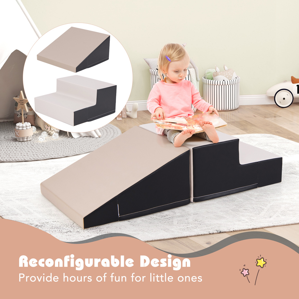 Costway 2 Piece Grey Kids Step and Slide Climber Playset Image 5
