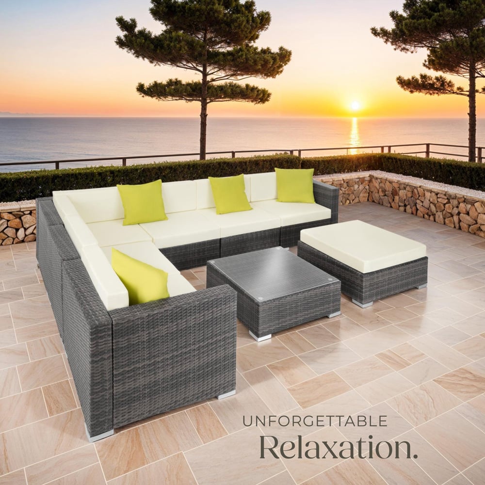 tectake Marbella 7 Seater Grey Rattan Garden Corner Lounge Set Image 8