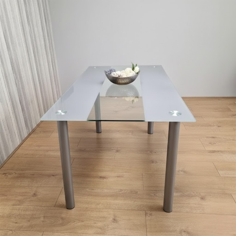 Portland Kosy Koala 4 Seater Modern Gem Pattern Glass Dining Set Grey and White Image 3