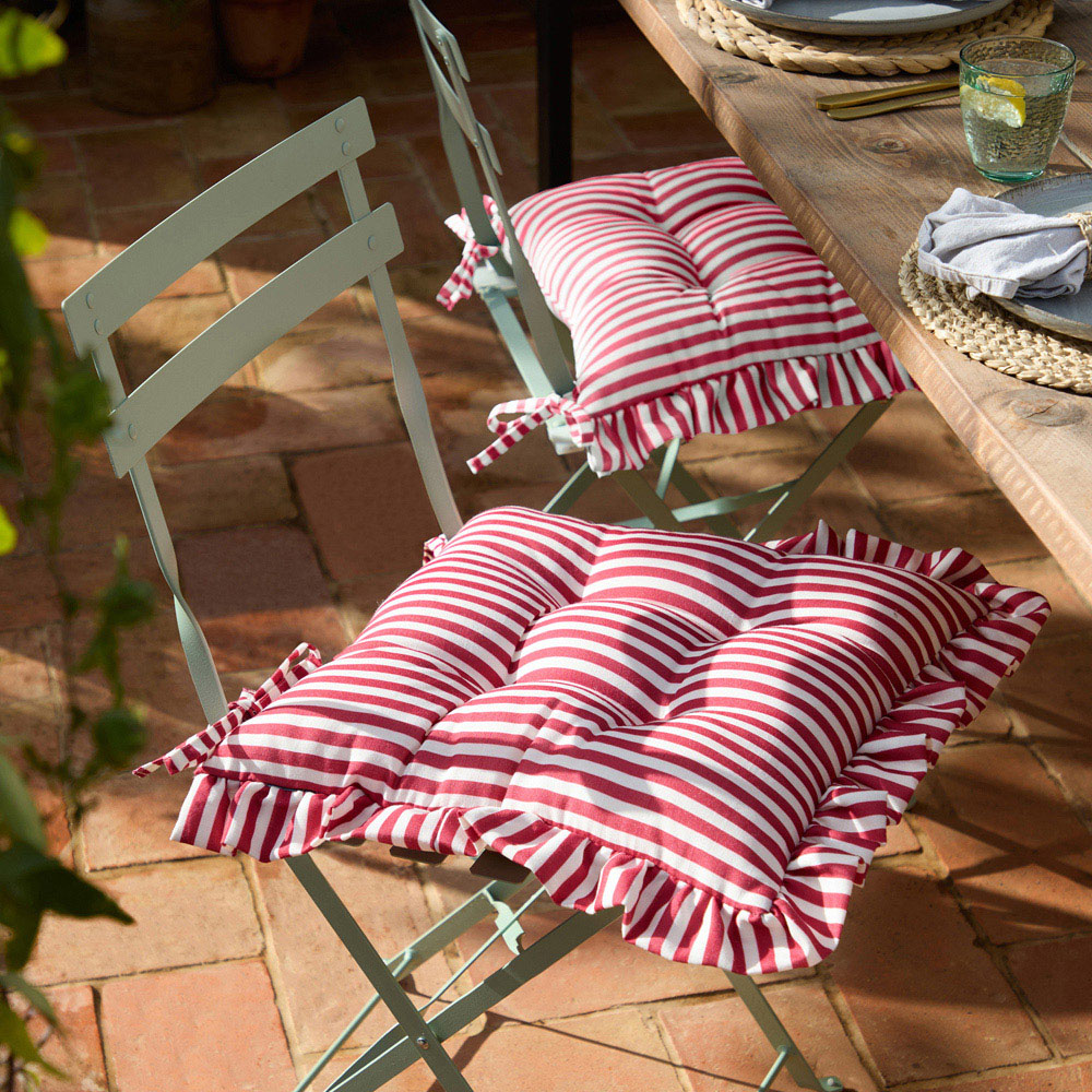 Wylder Millie Red Ruffle Seat Pad 40 x 40cm 2 Pack Image 2