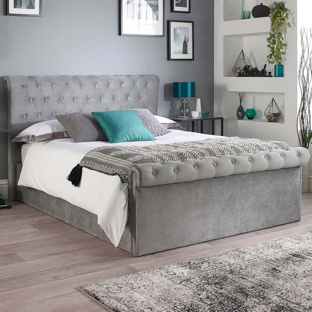 Aspire Chesterfield Small Double Grey Ottoman Bed Image 1