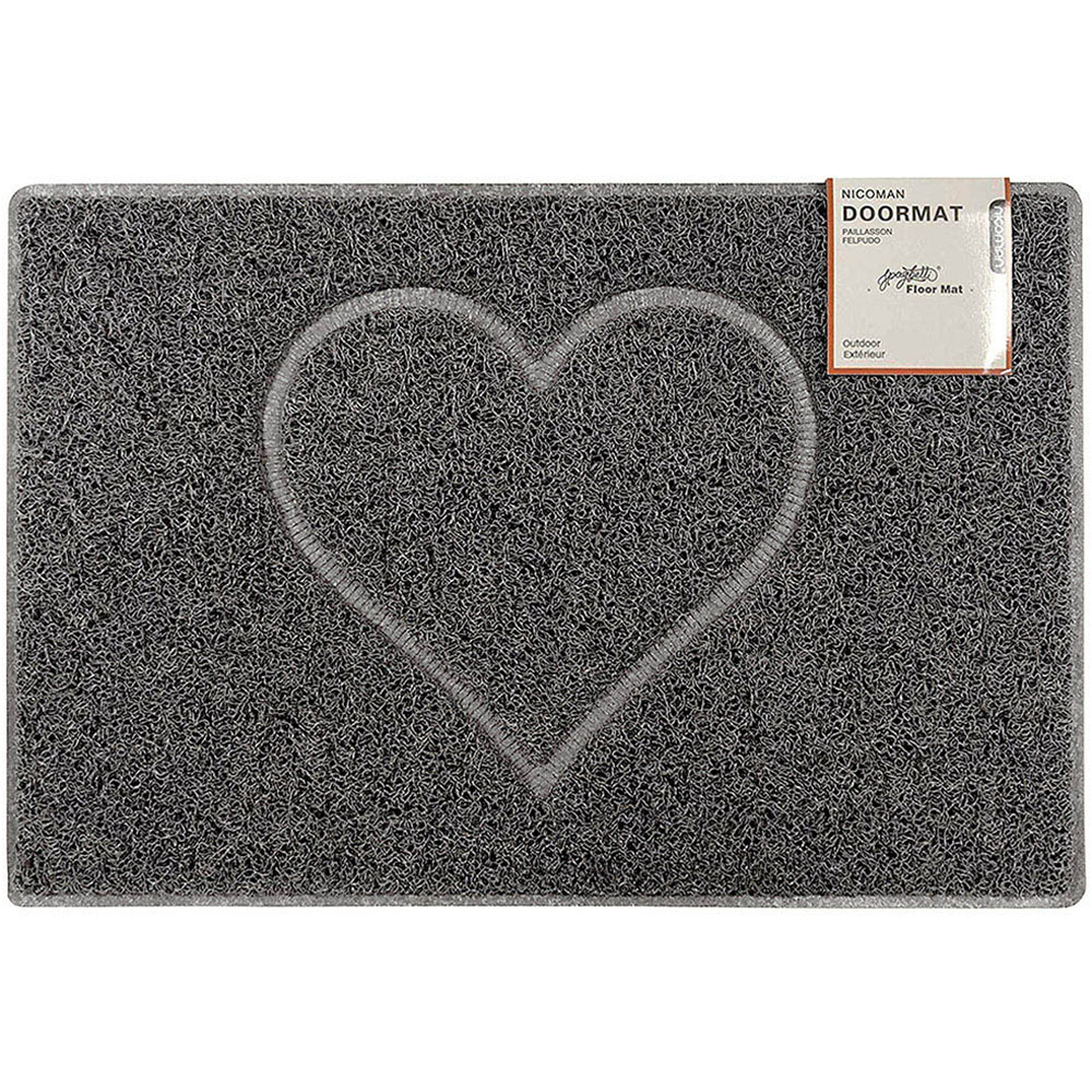Oseasons Grey Heart Embossed Doormat with Open Back 90 x 60cm Image 1