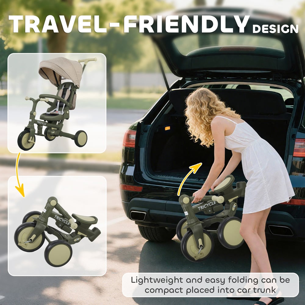 Tommy Toys 5-in-1 Toddler Dark Green 5 Point Harness Foldable Trike with Parent Handle Image 8