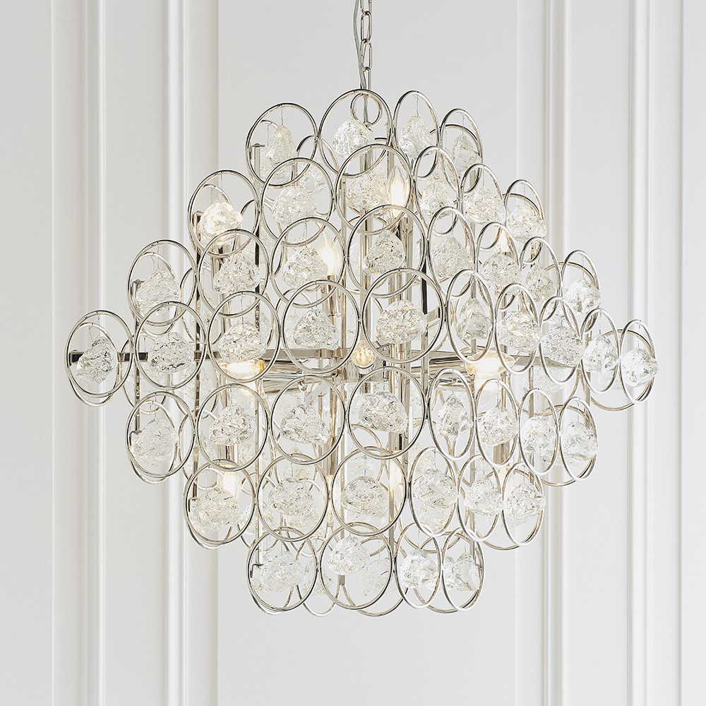 Merano Positano Clear Crystal and Nickel 14 Light Ceiling Pendant Image 2