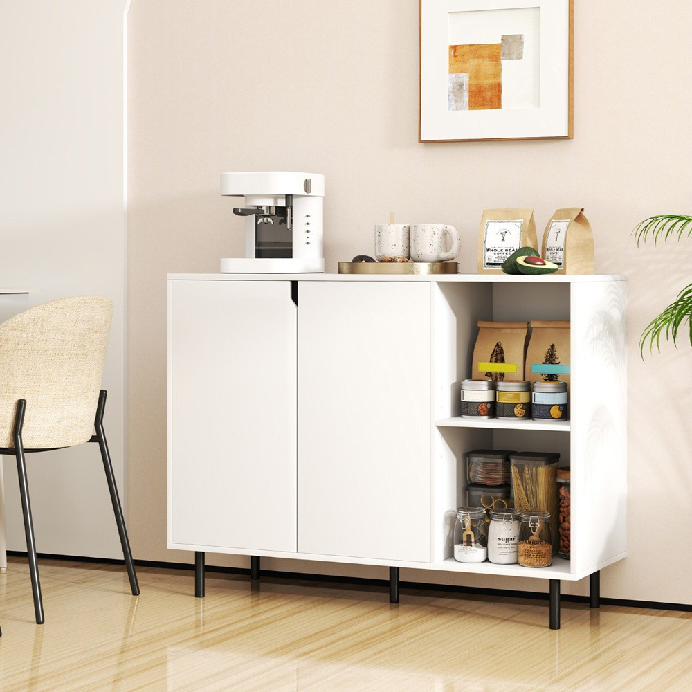 Costway 2 Door 2 Shelf White Sideboard Image 4
