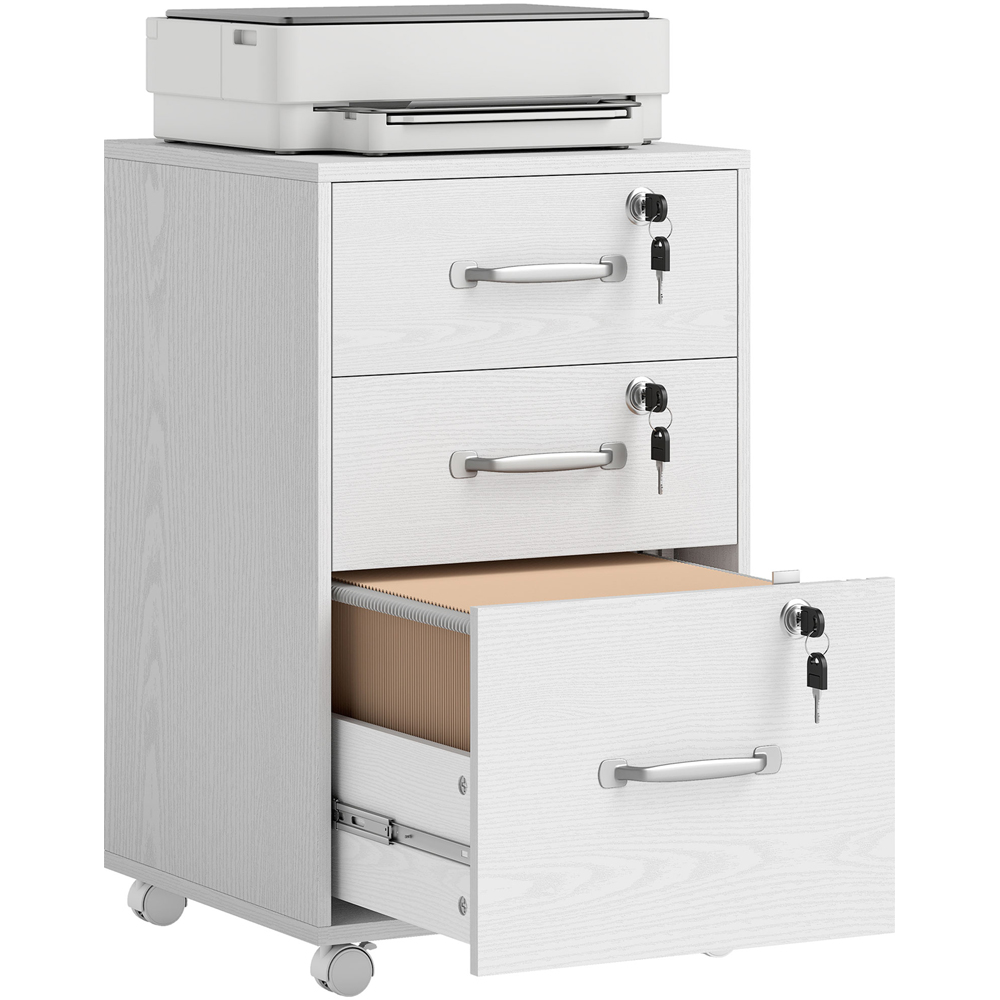 Portland 3 Drawer White Mobile Lockable Filing Cabinet with Keys Image 2