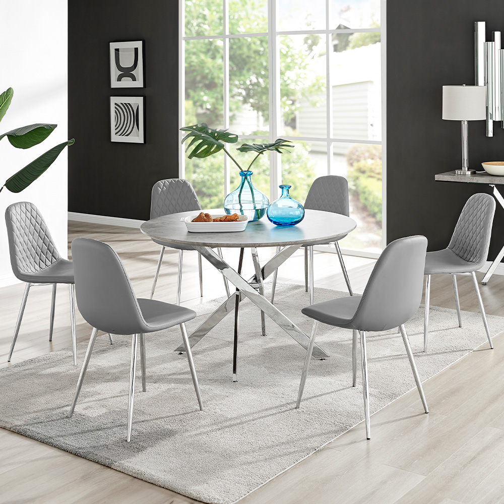 Furniturebox Arona Solara 6 Seater Round Dining Set Concrete Grey and Grey Image 1