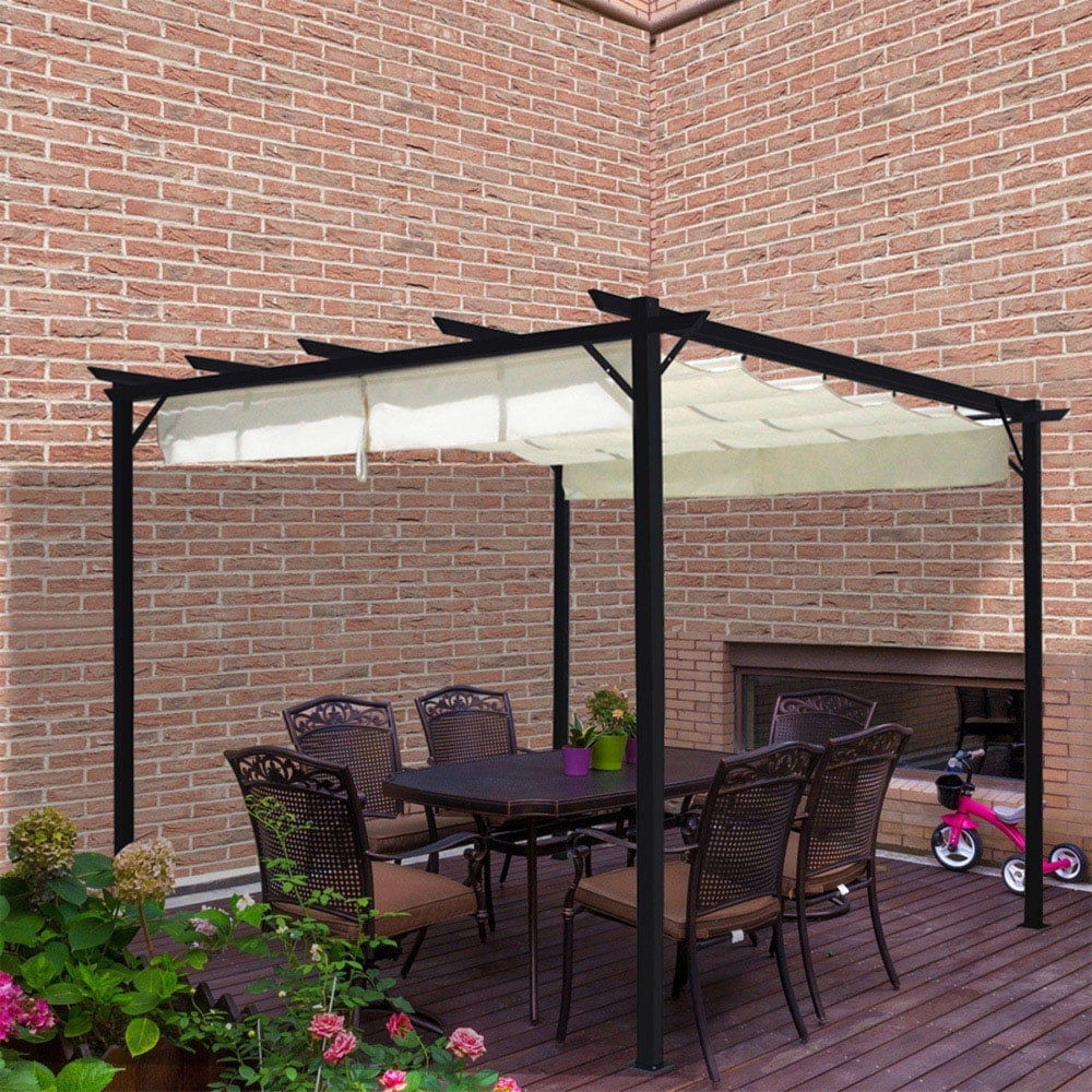 Living and Home Beige Square Metal Pergola Gazebo with Canopy 3 x 3m Image 8