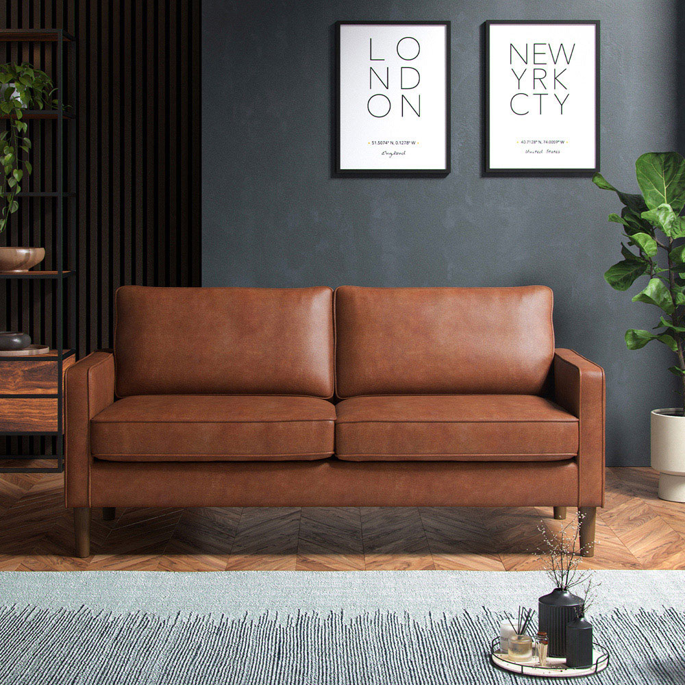 Bexhill 5 Seater Tan Faux Leather Sofa Suite Image 5