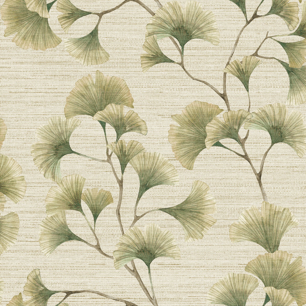 Arthouse Ginkgo Leaf Trail Green and Neutral Wallpaper Image 1