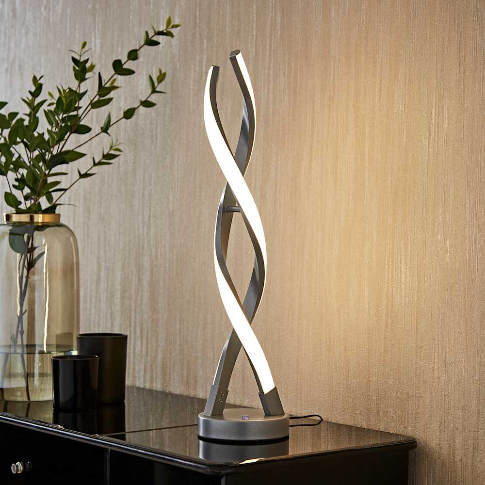 ValueLights Infinity Matte Silver Double Twist Integrated LED Table Lamp Image 6