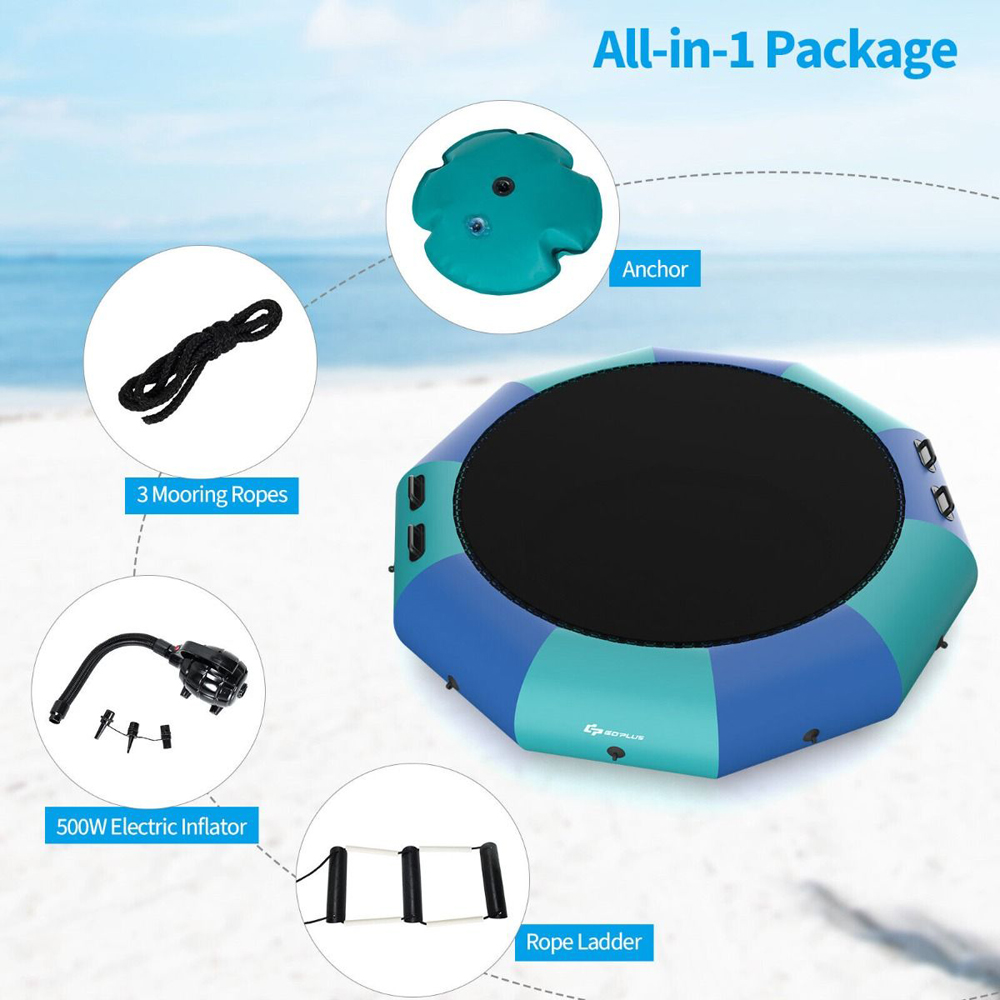 Costway Kids 10ft Blue Inflatable Water Trampoline with Electric Inflator Image 4