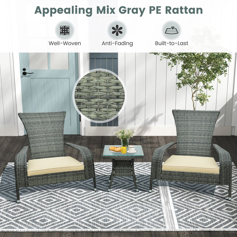 Costway 2 Seater Wicker Adirondack Bistro Set with Cushion Beige Image 6