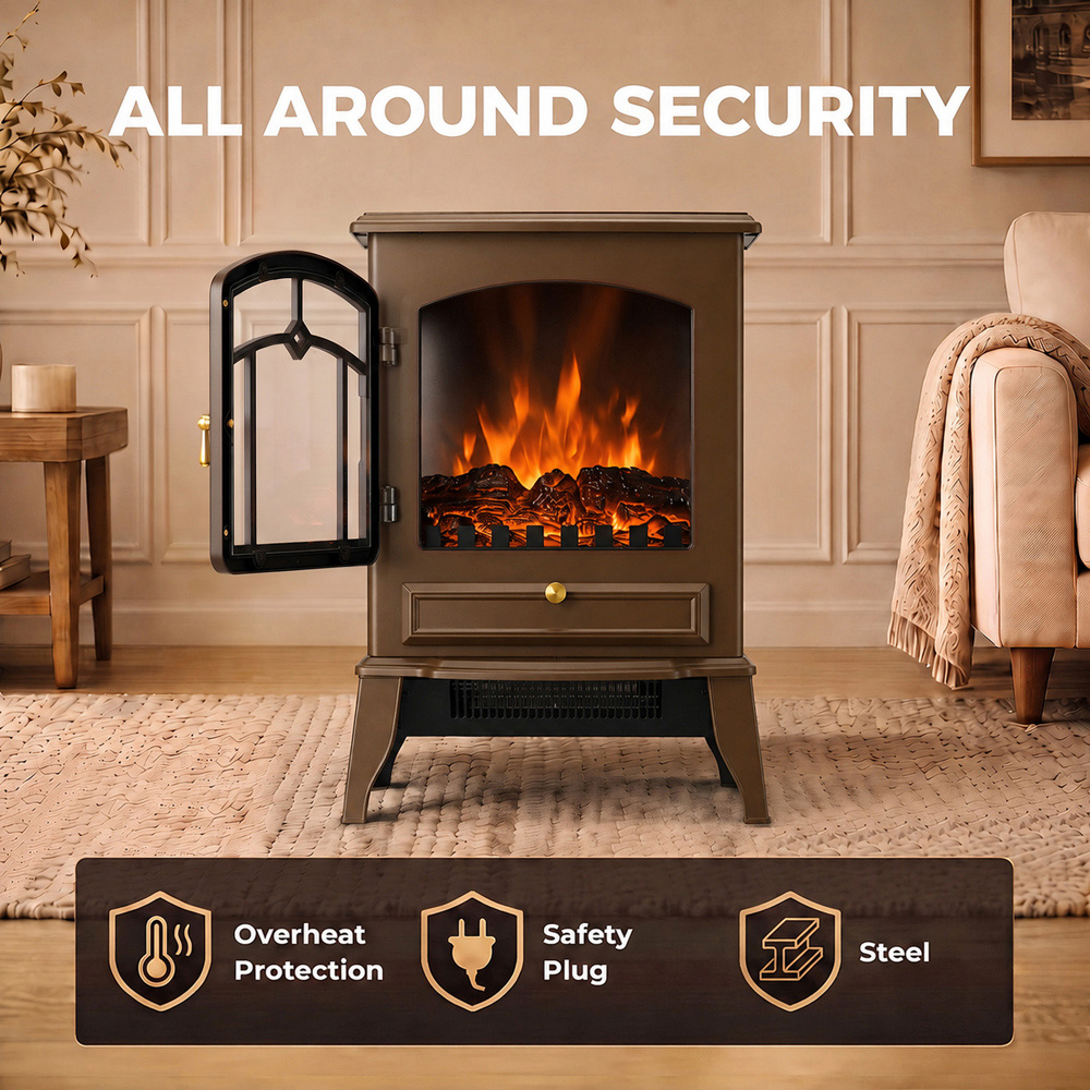 HOMCOM 3-Sided Brown Electric Fireplace Stove with Realistic Log Flame Effect Image 6