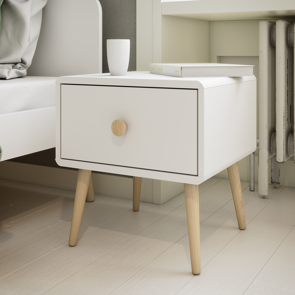 Florence Gaia Single Drawer Pure White Bedside Table Image 5