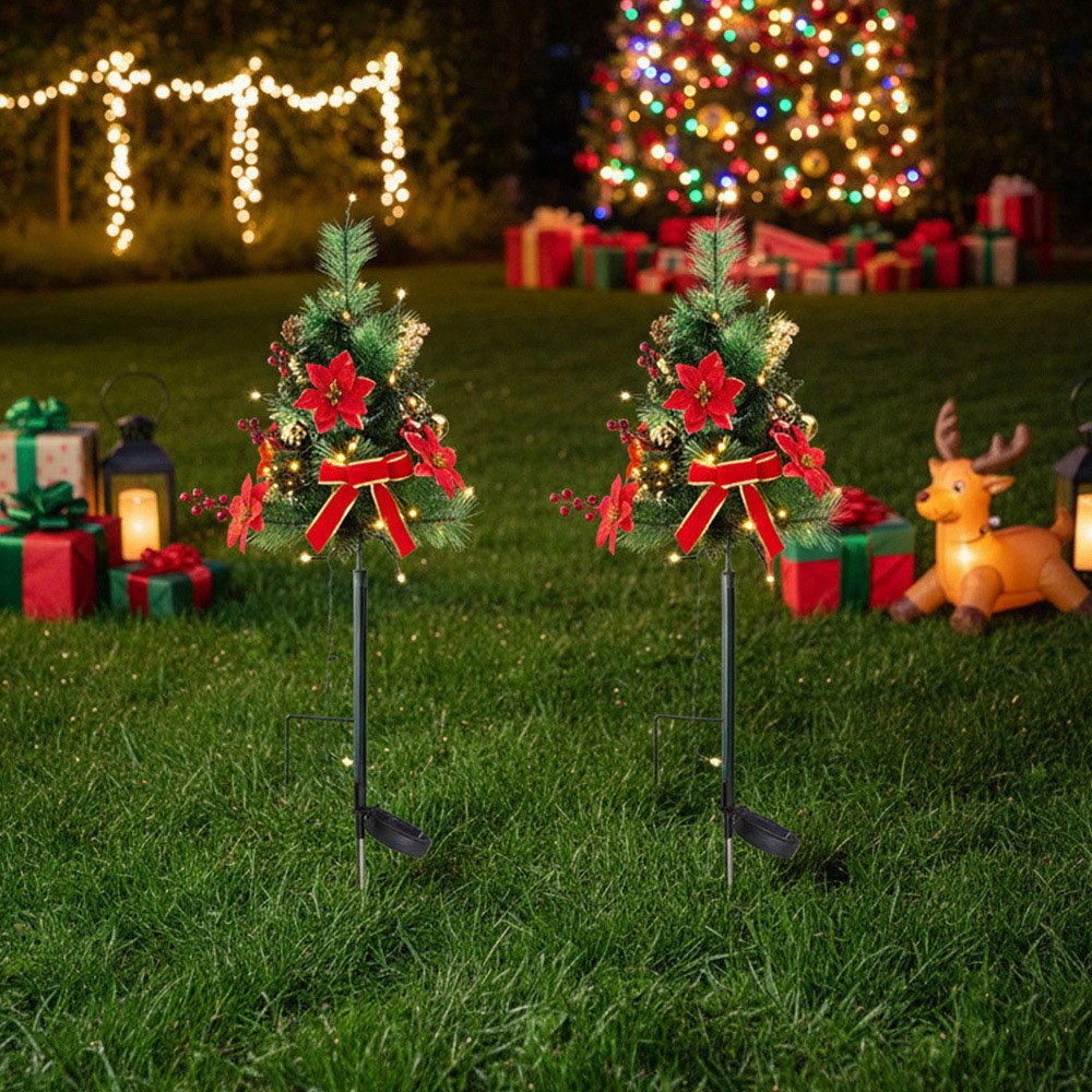 Living and Home Red Poinsettias and Pinecones Artificial Christmas Urn Filler 2 Pack Image 7