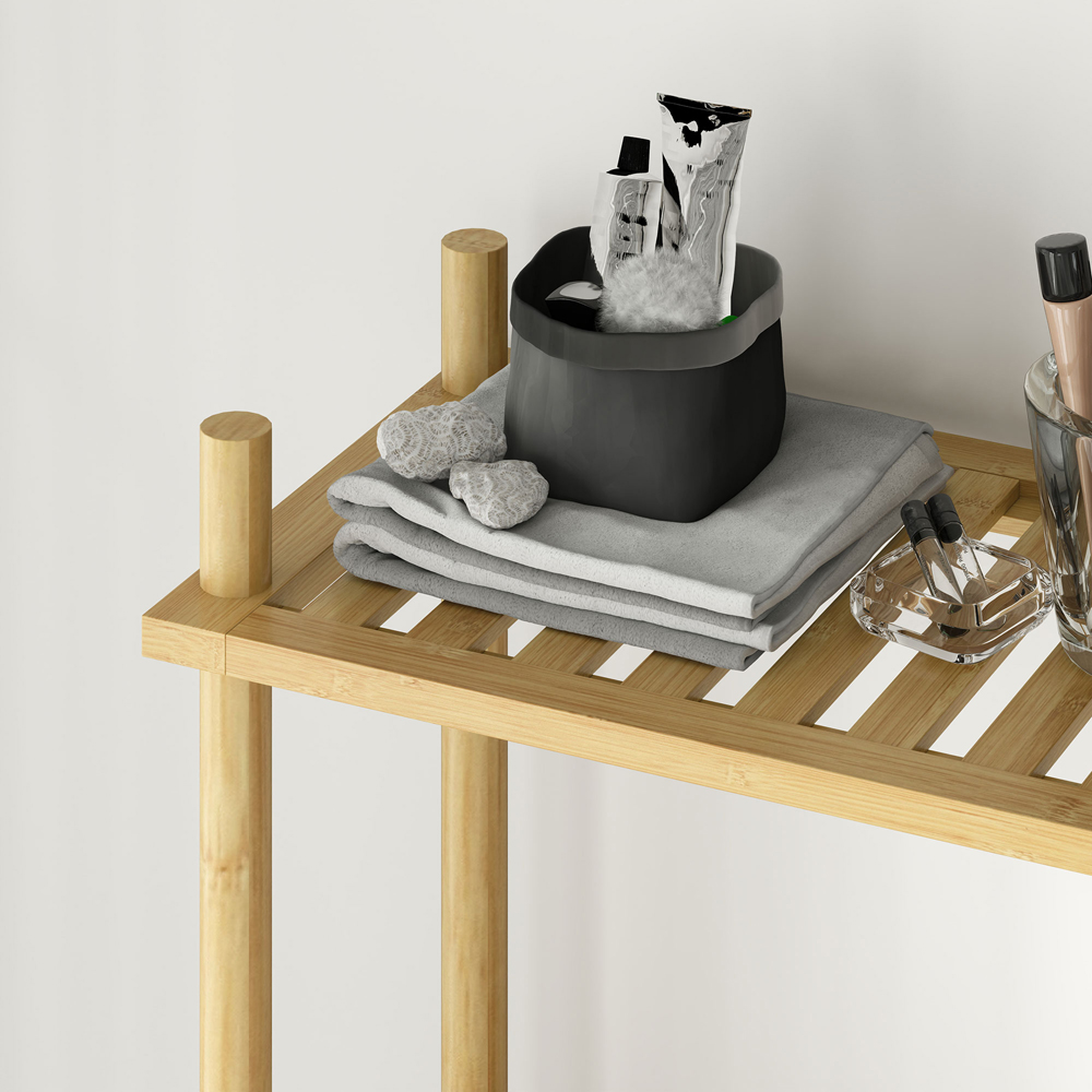 HOMCOM 3 Shelf Natural Slatted Bamboo Over Toilet Storage Unit Image 4